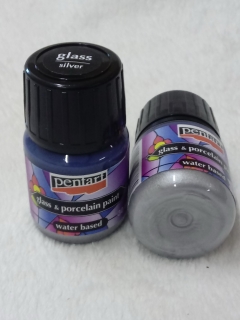 PENTART farba na sklo a porcelán, 30ml - strieborná