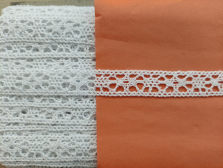 Čipka zo 100% bavlny,1,1cm x 18,3 m-biela